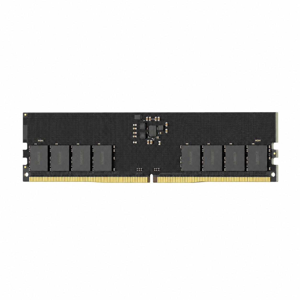 Lexar 16GB DDR5 5600MT/s desktop RAM chip side view showing the black board, memory chips and gold contacts