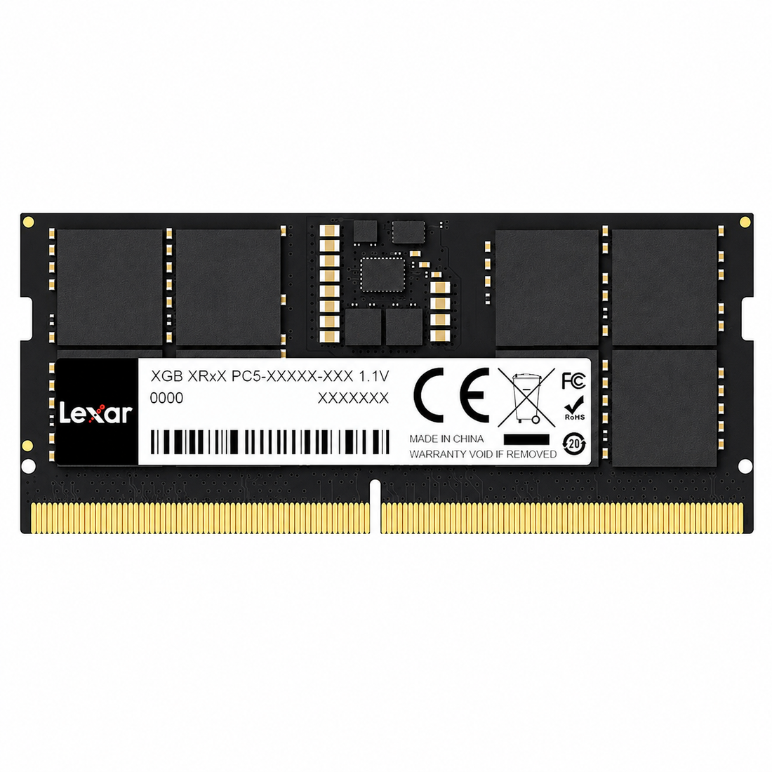 Lexar 16GB DDR5 5600MT/s SO-DIMM laptop memory module front view with product label and gold connector pins