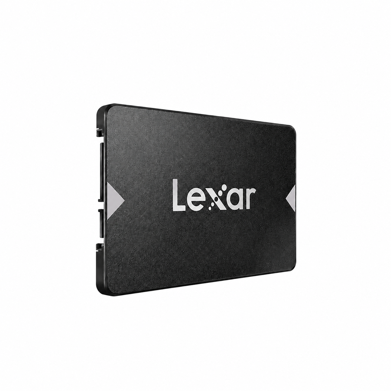 Lexar NS100 512GB SATA SSD side angle showing slim 7mm profile