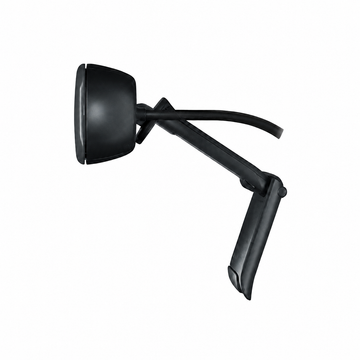 Logitech C270 HD webcam side profile showing the compact black camera body and adjustable universal mounting clip
