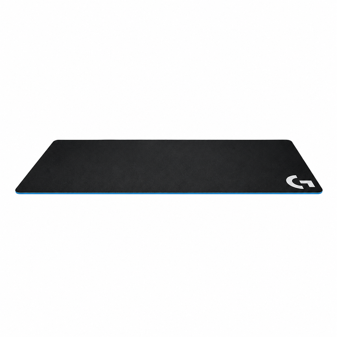 Logitech G240 cloth gaming mouse pad top view showing the black rectangular design and Logitech G logo in the corner