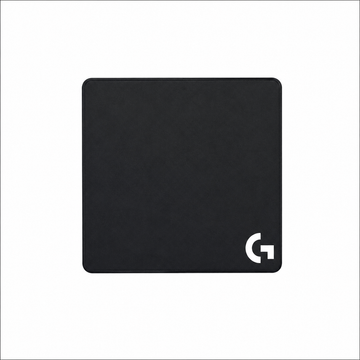 Logitech G240 cloth gaming mouse pad top view showing the black rectangular design and Logitech G logo in the corner