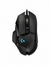 Top view of Logitech G502 HERO black wired gaming mouse showing the scroll wheel, DPI controls and programmable buttons.
