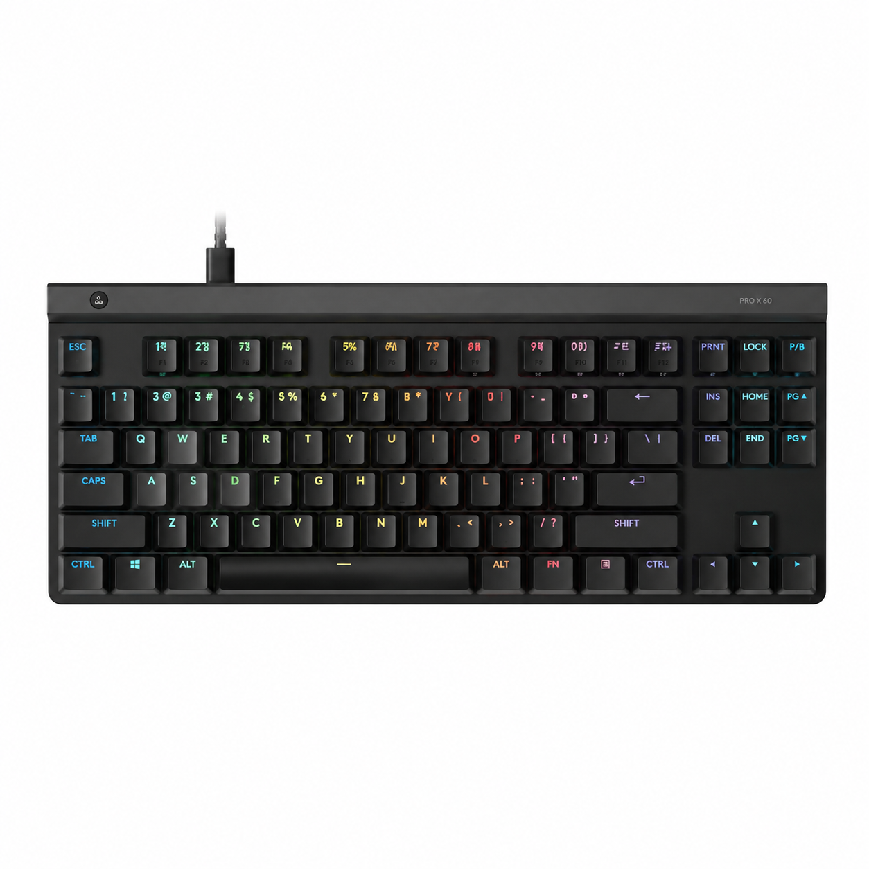 Logitech G515 TKL Wired Gaming Keyboard Black US front view with LIGHTSYNC RGB illuminated keys.