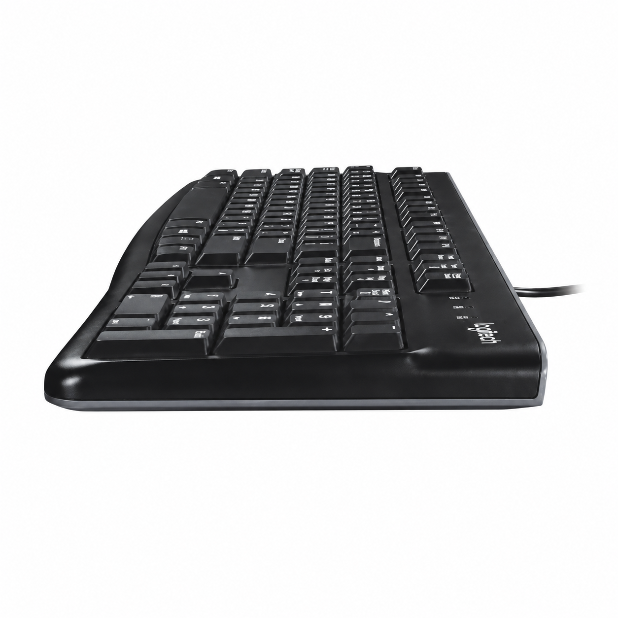 Logitech K120 full-size Arabic keyboard showing integrated number pad and USB wired connection