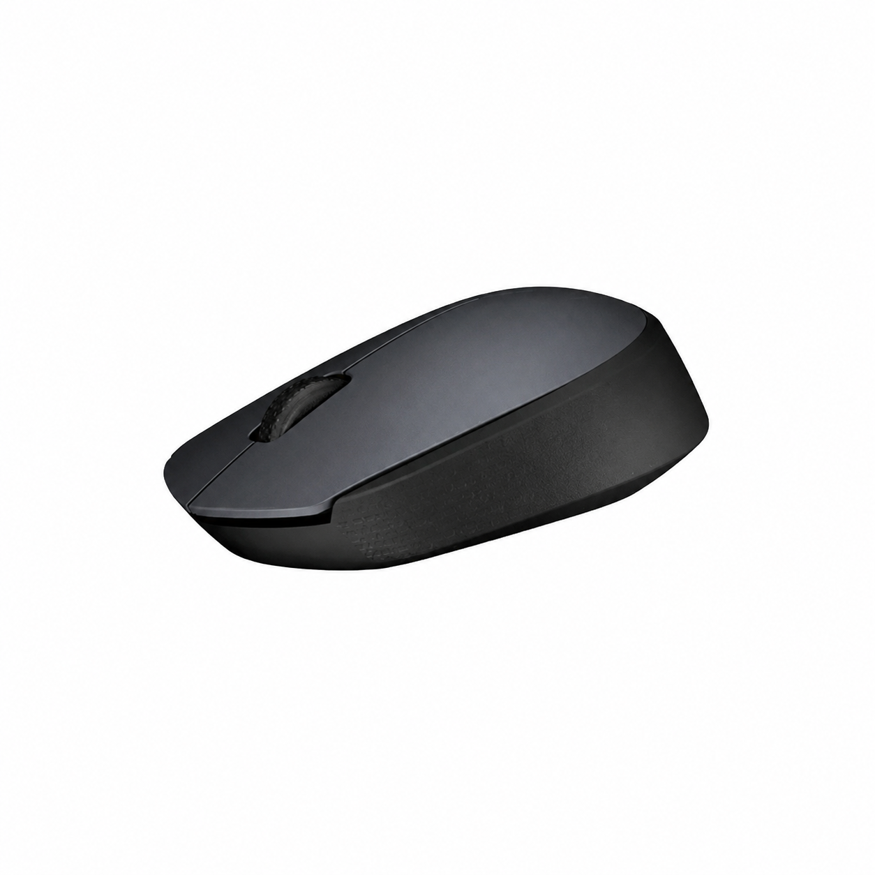 Left-side view of Logitech M170 wireless mouse in Grey showing the slim body and ambidextrous shape.