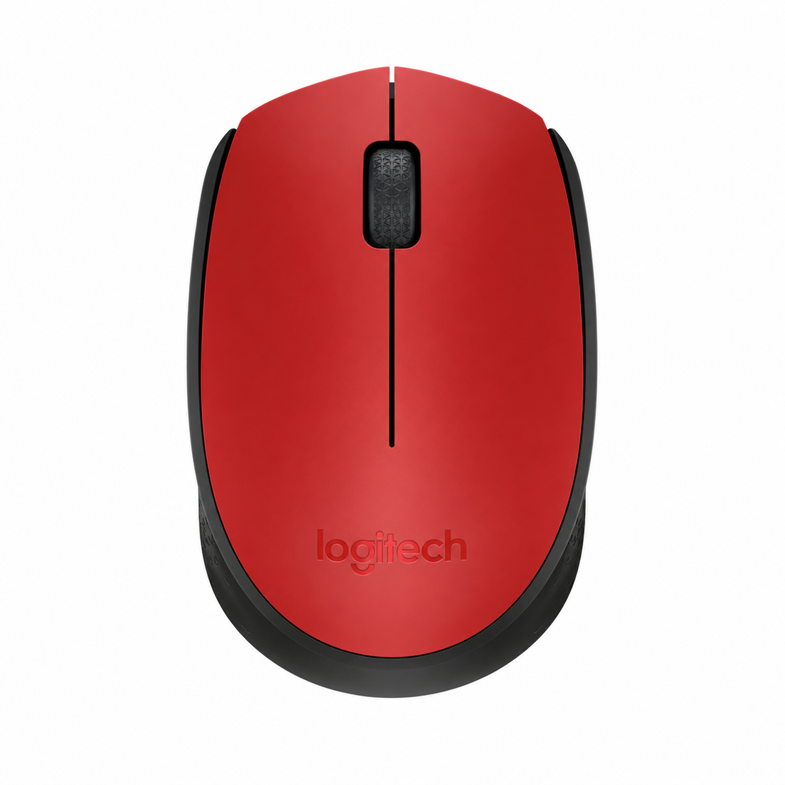 Logitech M171 red wireless optical mouse front view