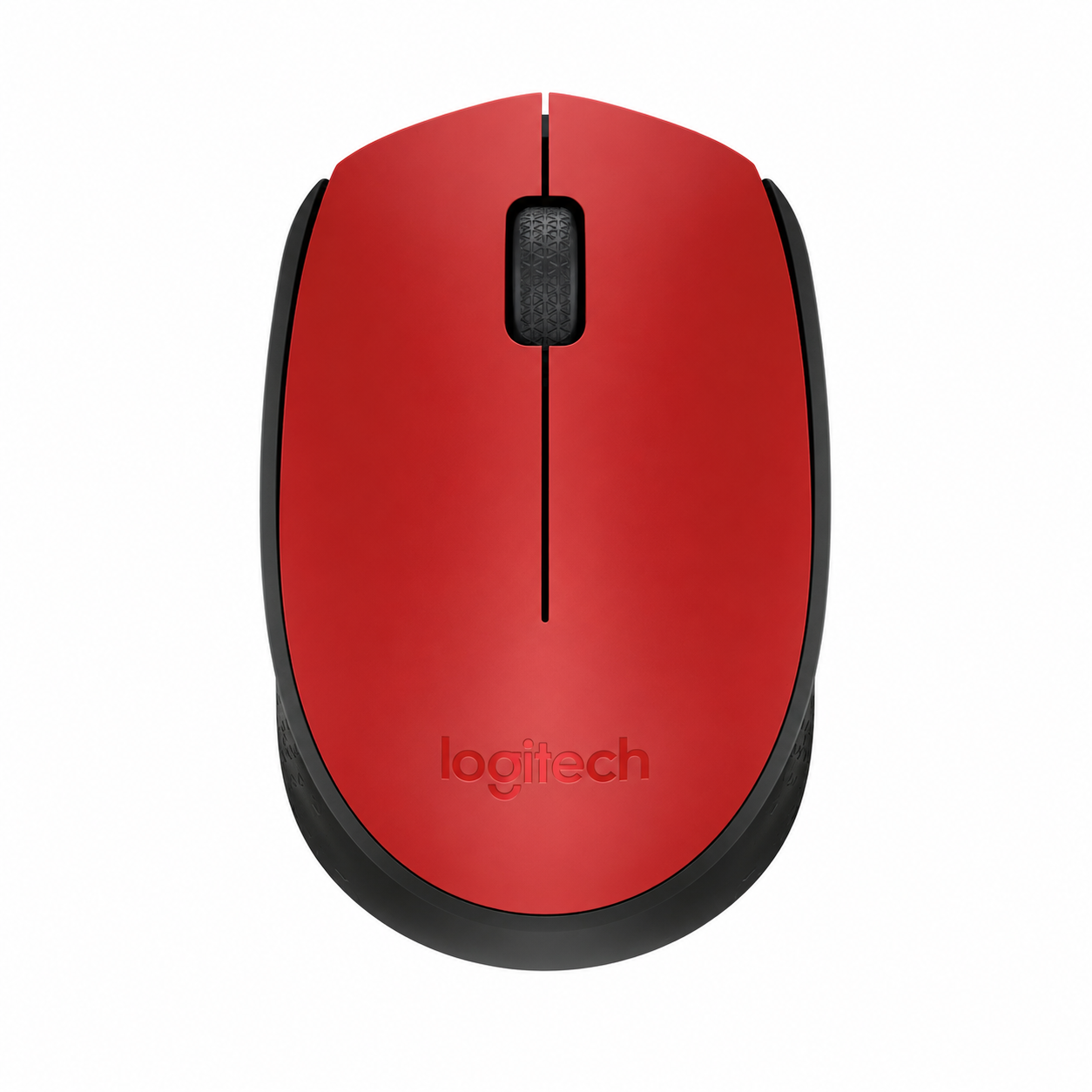 Logitech M171 red wireless optical mouse front view