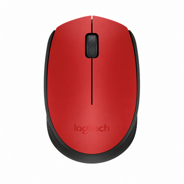 Logitech M171 red wireless optical mouse front view