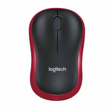 Logitech M185 red compact wireless optical mouse front view