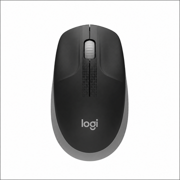 Logitech M190 Full-Size Wireless Mouse Black top view showing scroll wheel and ergonomic design.