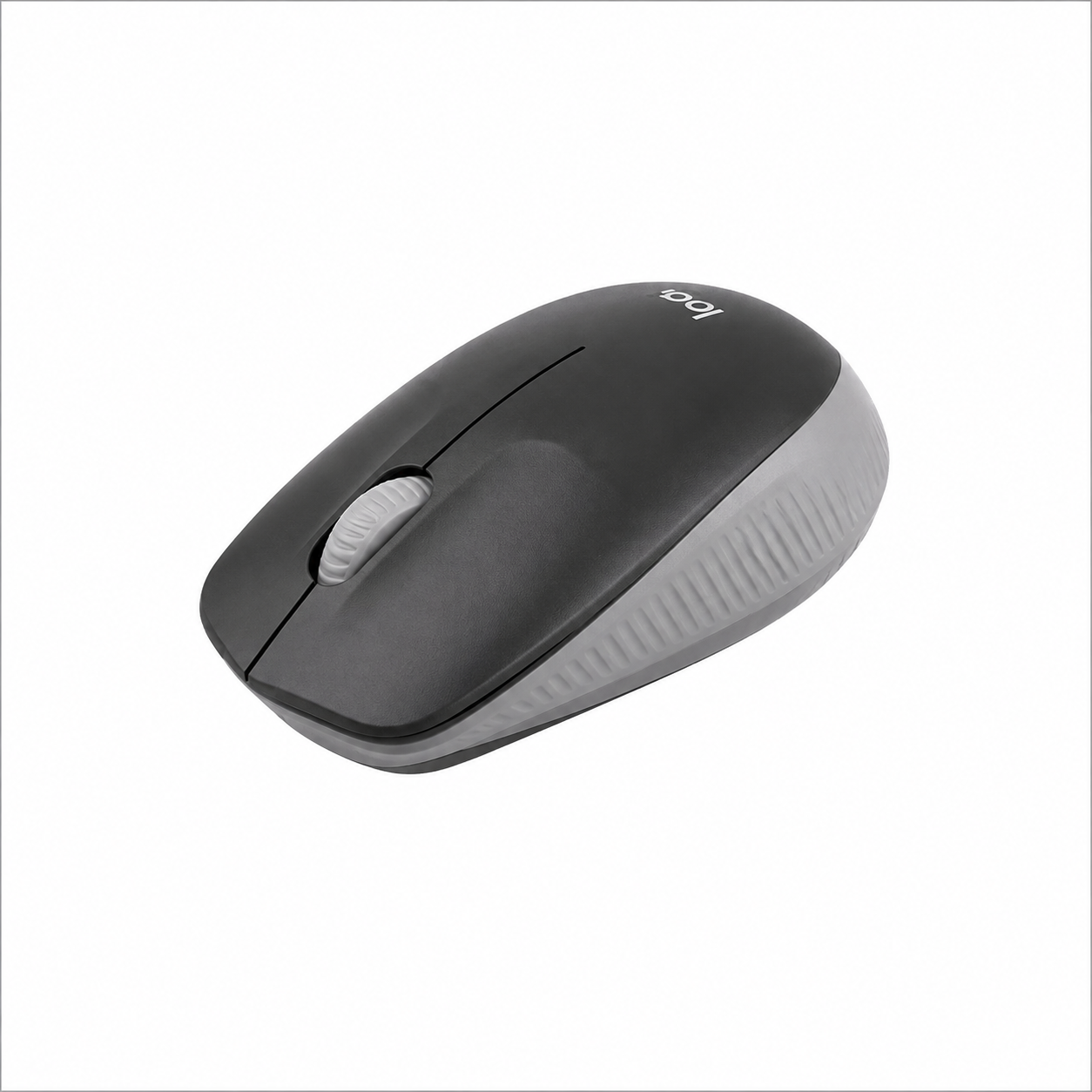 Logitech M190 Full-Size Wireless Mouse Black angled side view highlighting contoured shape.