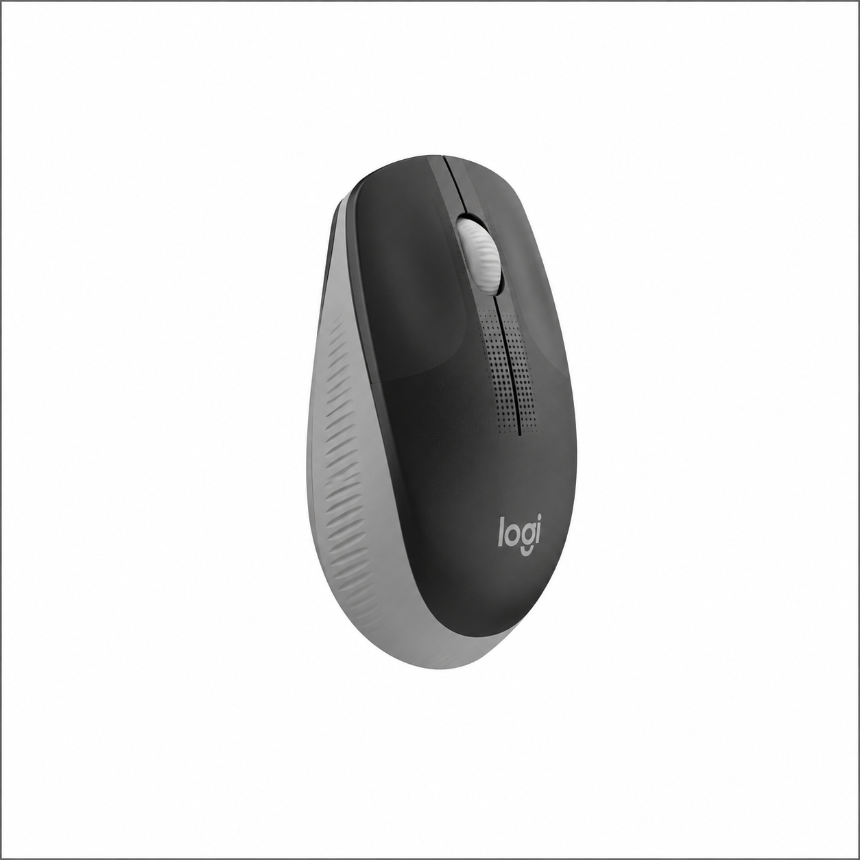 Logitech M190 Full-Size Wireless Mouse Black side profile showing full-size ergonomic design.