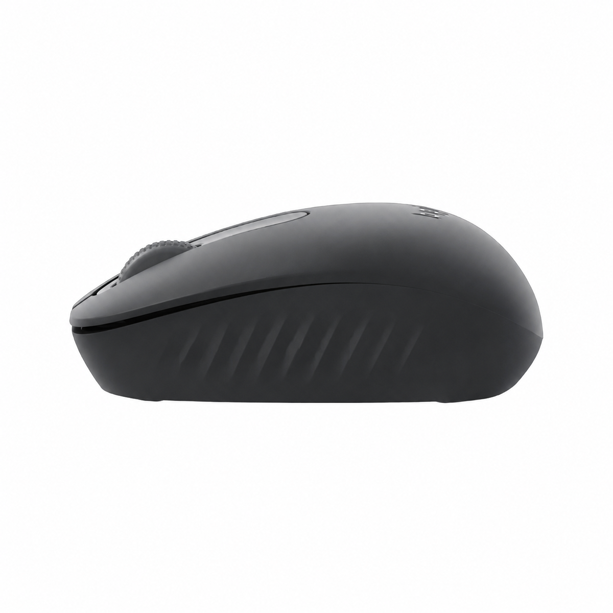 Logitech M196 Bluetooth Wireless Mouse Graphite side view highlighting its slim contoured shape.