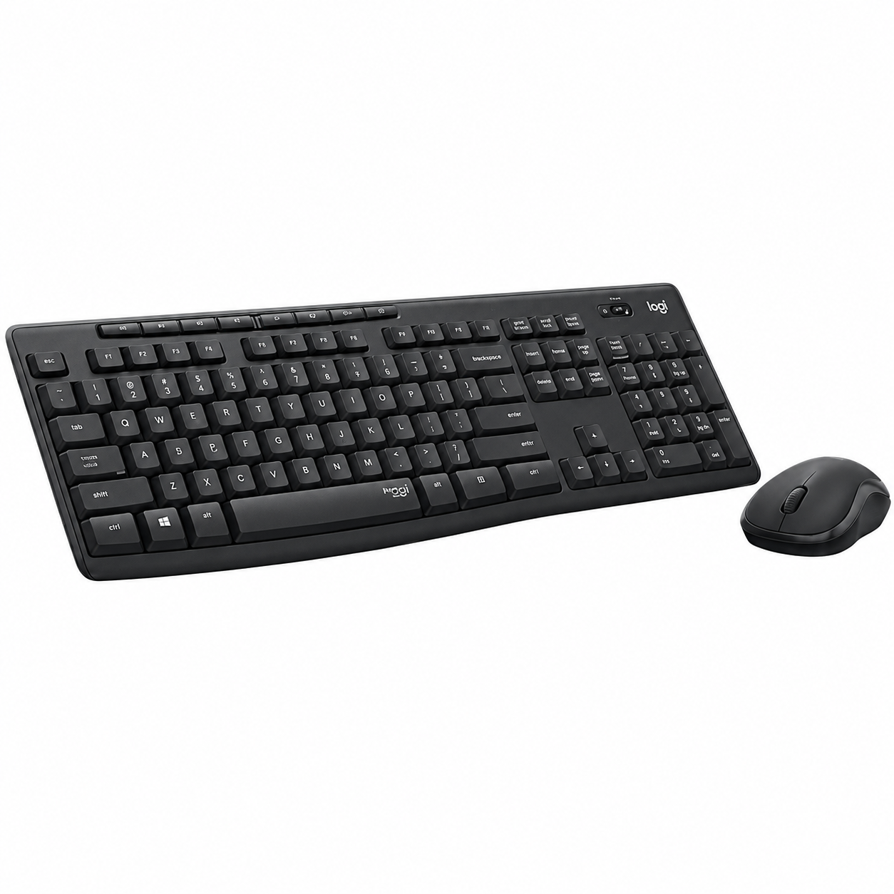 Logitech MK295 Silent Wireless Keyboard and Mouse Combo angled view showing full-size keyboard and compact mouse.