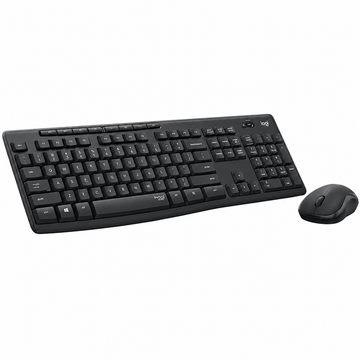 Logitech MK295 Silent Wireless Keyboard and Mouse Combo angled view showing full-size keyboard and compact mouse.