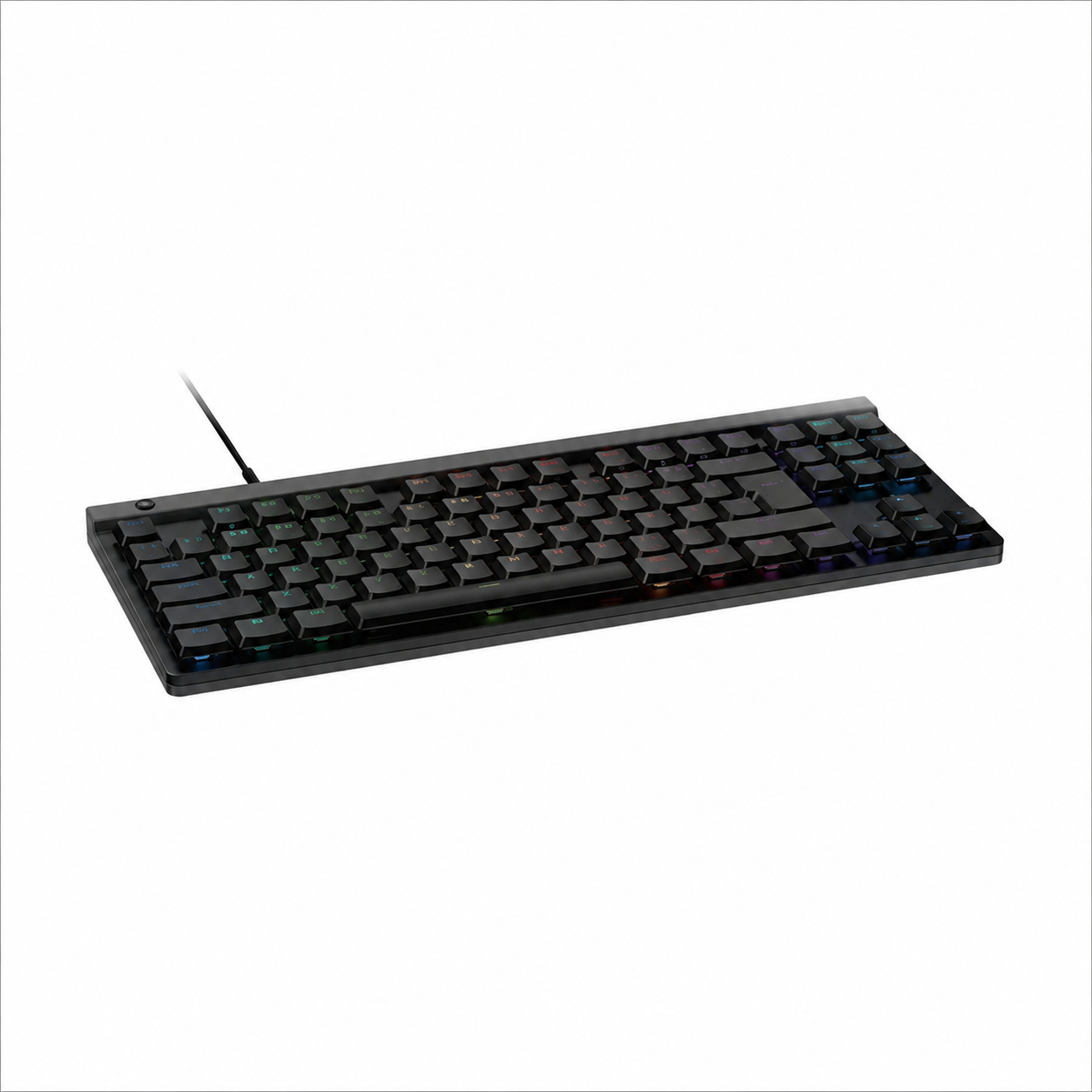 Logitech G515 TKL Wired Gaming Keyboard Black US side angled view highlighting slim low-profile mechanical keyboard design.