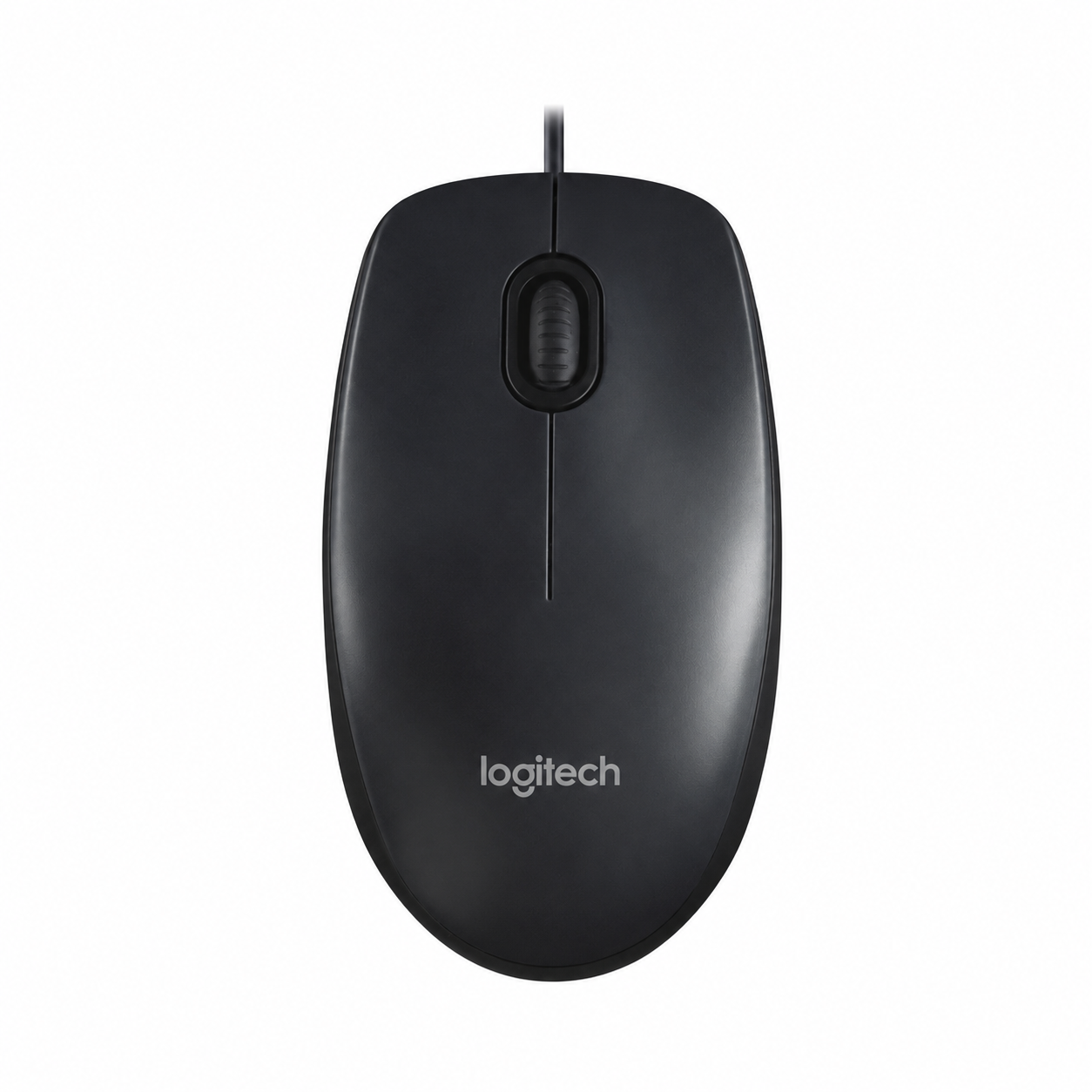 Logitech M90 wired USB optical mouse front view in black