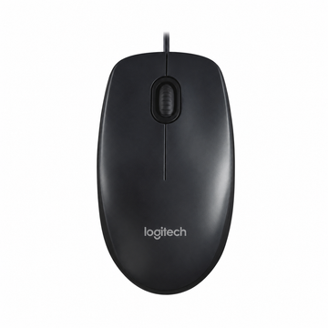 Logitech M90 wired USB optical mouse front view in black