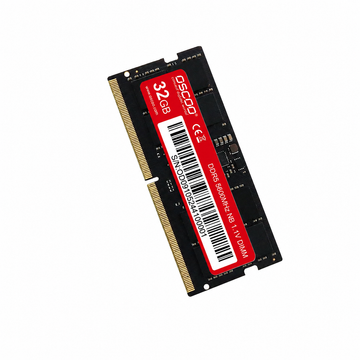 OSCOO 16GB DDR5 5600MHz SO-DIMM notebook memory module angled view with red label and visible memory chips