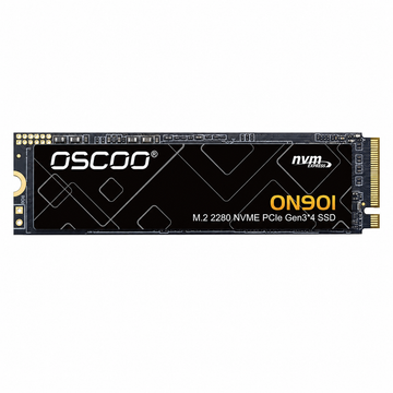 OSCOO ON900 1TB NVMe PCIe Gen3x4 M.2 2280 SSD front view showing the black product label and gold connector