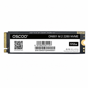 OSCOO ON900 1TB M.2 NVMe SSD rear view showing the white specification label, QR code and connector pins