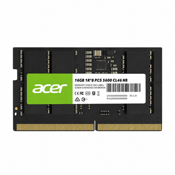 Acer 16GB DDR5 5600MT/s SO-DIMM notebook RAM front view showing the Acer label and memory chips