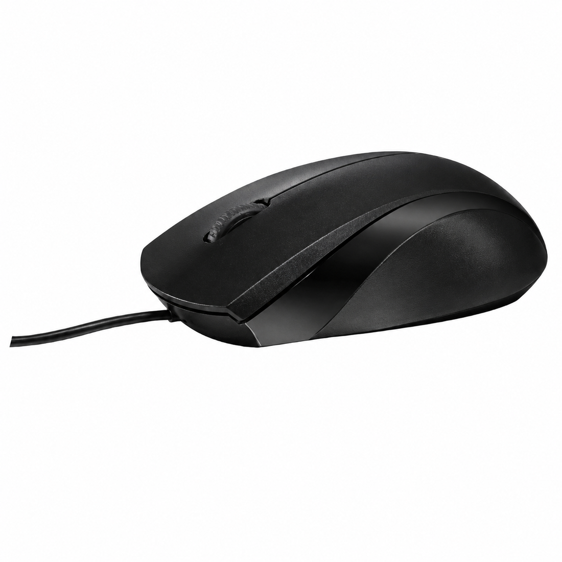 Rapoo N1200 Silent wired optical mouse top view showing the black ergonomic design, scroll wheel and Rapoo logo