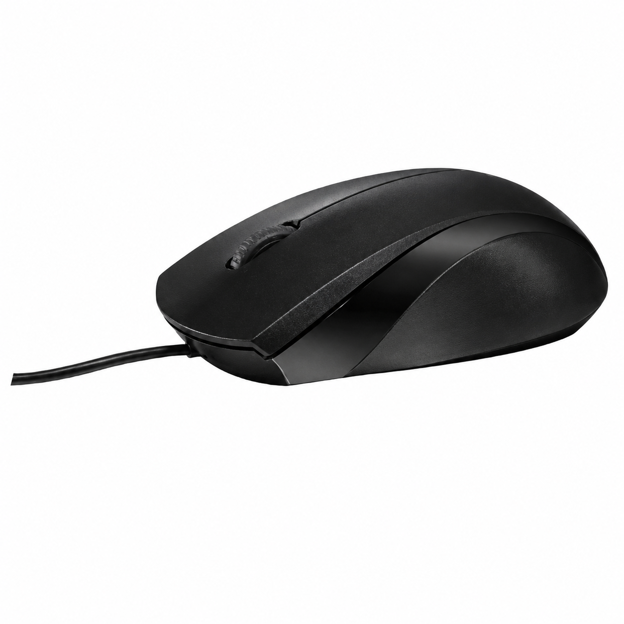 Rapoo N1200 Silent wired mouse left side view showing the curved black body and USB cable