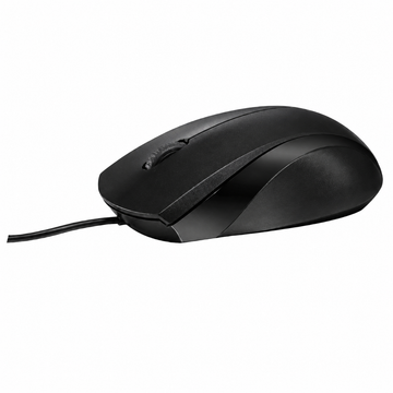 Rapoo N1200 Silent wired mouse left side view showing the curved black body and USB cable