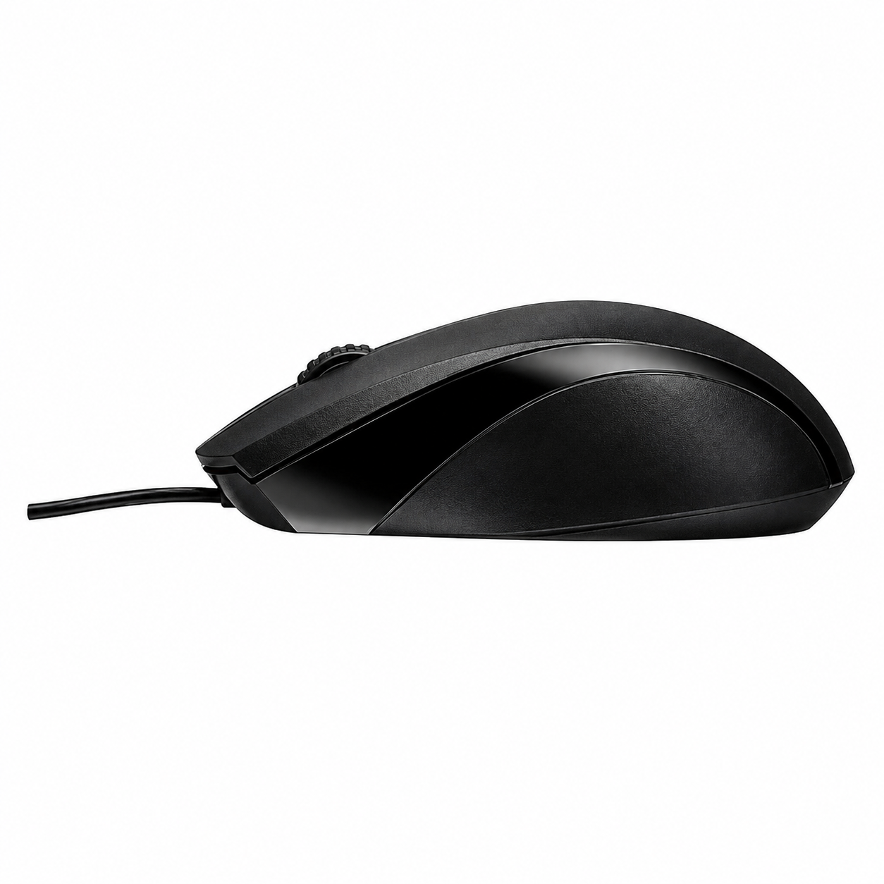 Rapoo N1200 Silent optical mouse right side view highlighting the ergonomic shape and wired connection