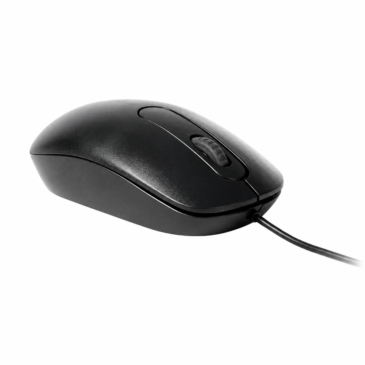 Rapoo N200 wired optical mouse side angled view highlighting the curved ergonomic shape and wired connection