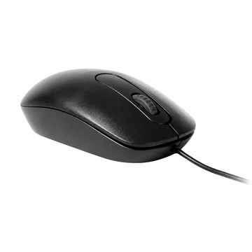 Rapoo N200 wired optical mouse side angled view highlighting the curved ergonomic shape and wired connection