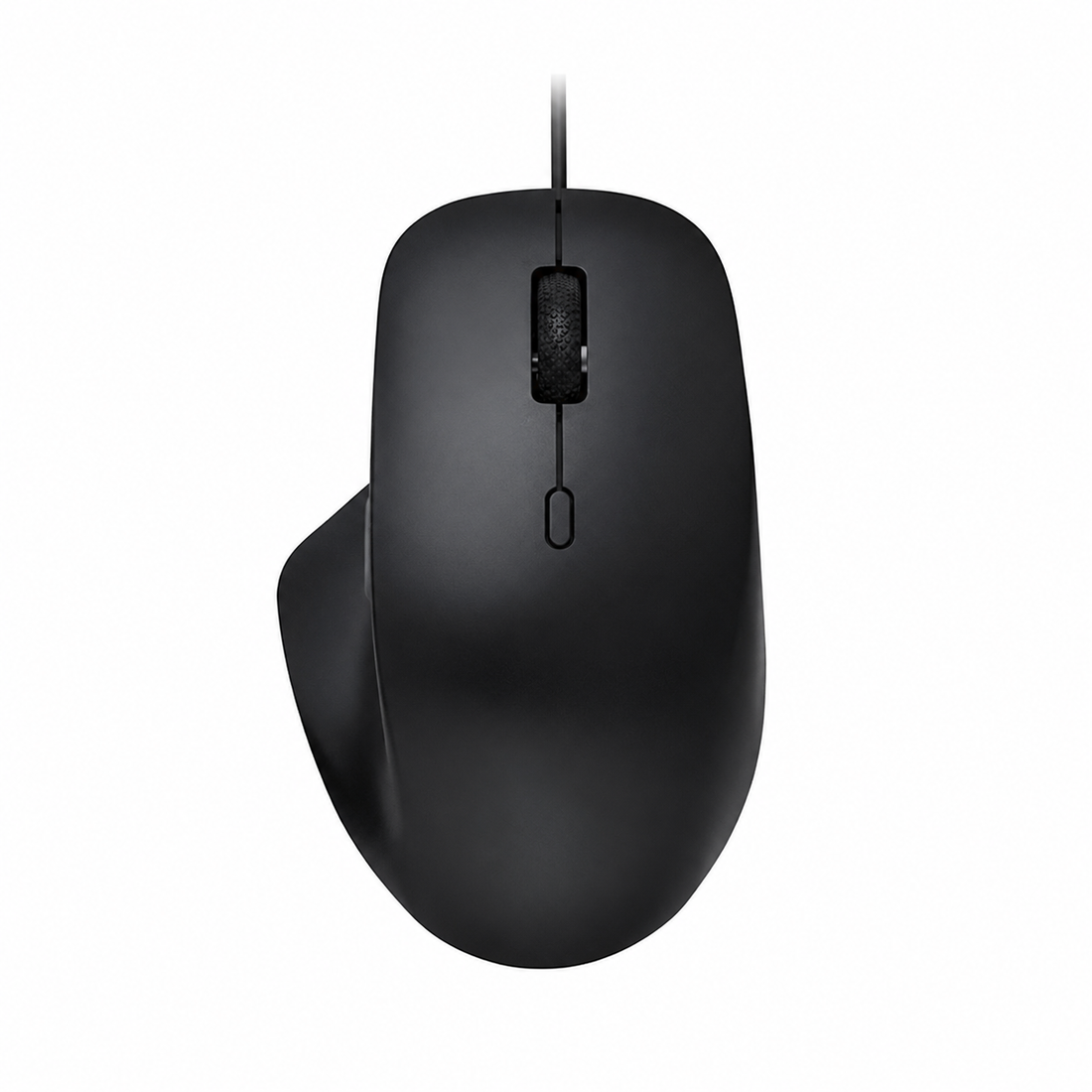 Rapoo N500 Silent wired optical mouse top view showing the black full-size design, scroll wheel and DPI button