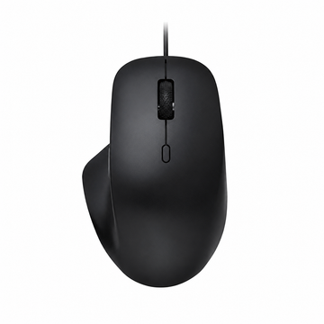 Rapoo N500 Silent wired optical mouse top view showing the black full-size design, scroll wheel and DPI button