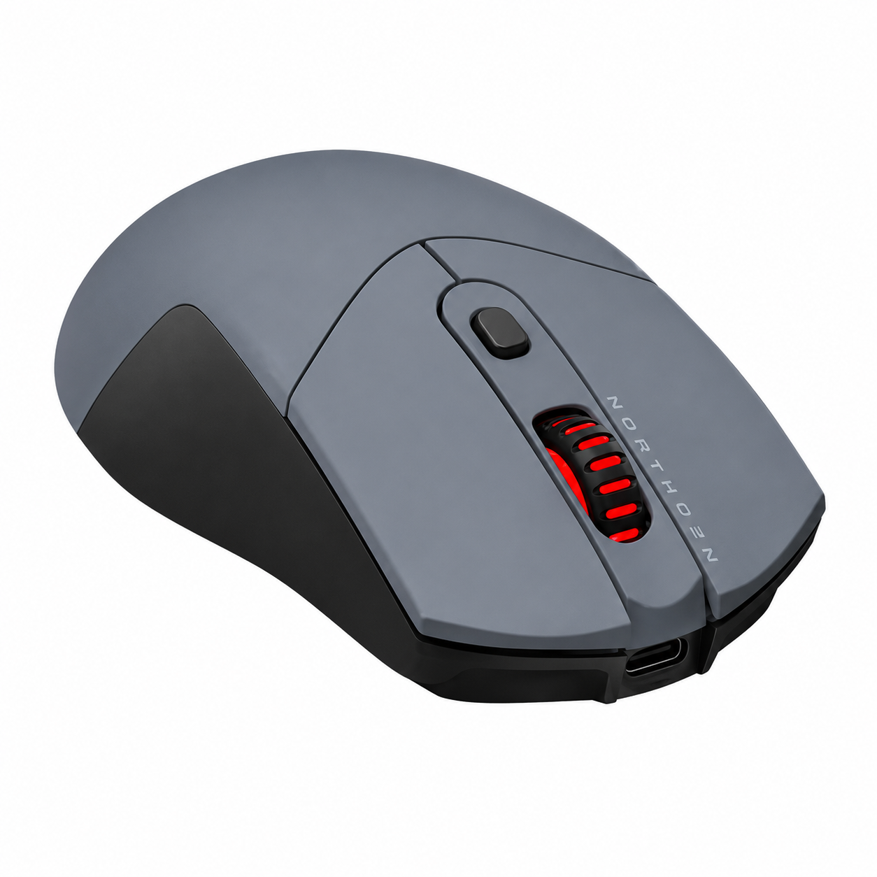 Redragon M917GB-PRO gaming mouse right angled view highlighting the ergonomic shape, top buttons and red scroll wheel