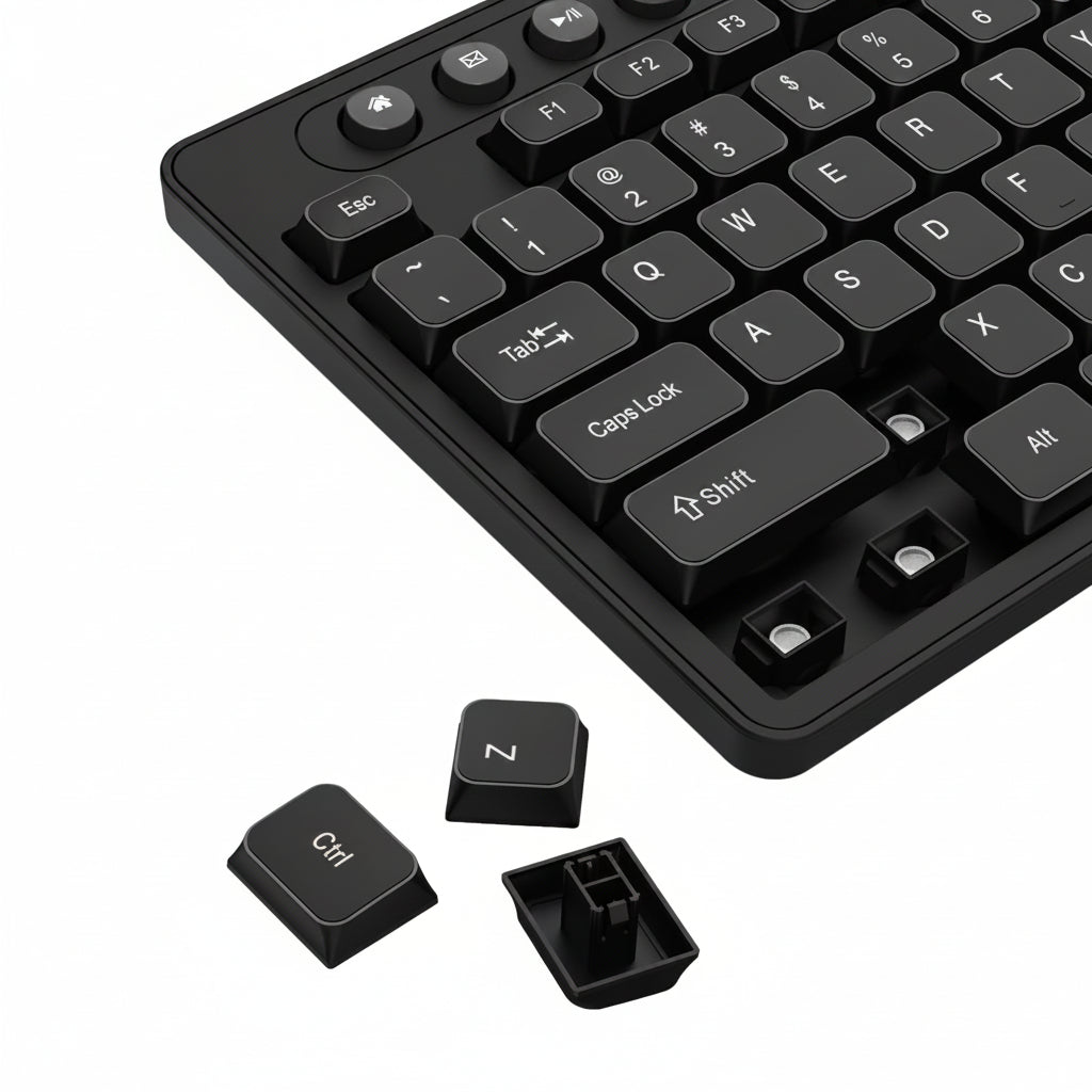Redragon wireless keyboard and mouse combo close-up showing the numeric keypad, keyboard keys and USB wireless receiver