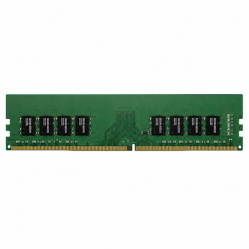 Samsung 16GB DDR5 6400MT/s UDIMM desktop RAM chip side view showing the green PCB, memory chips and gold connector pins