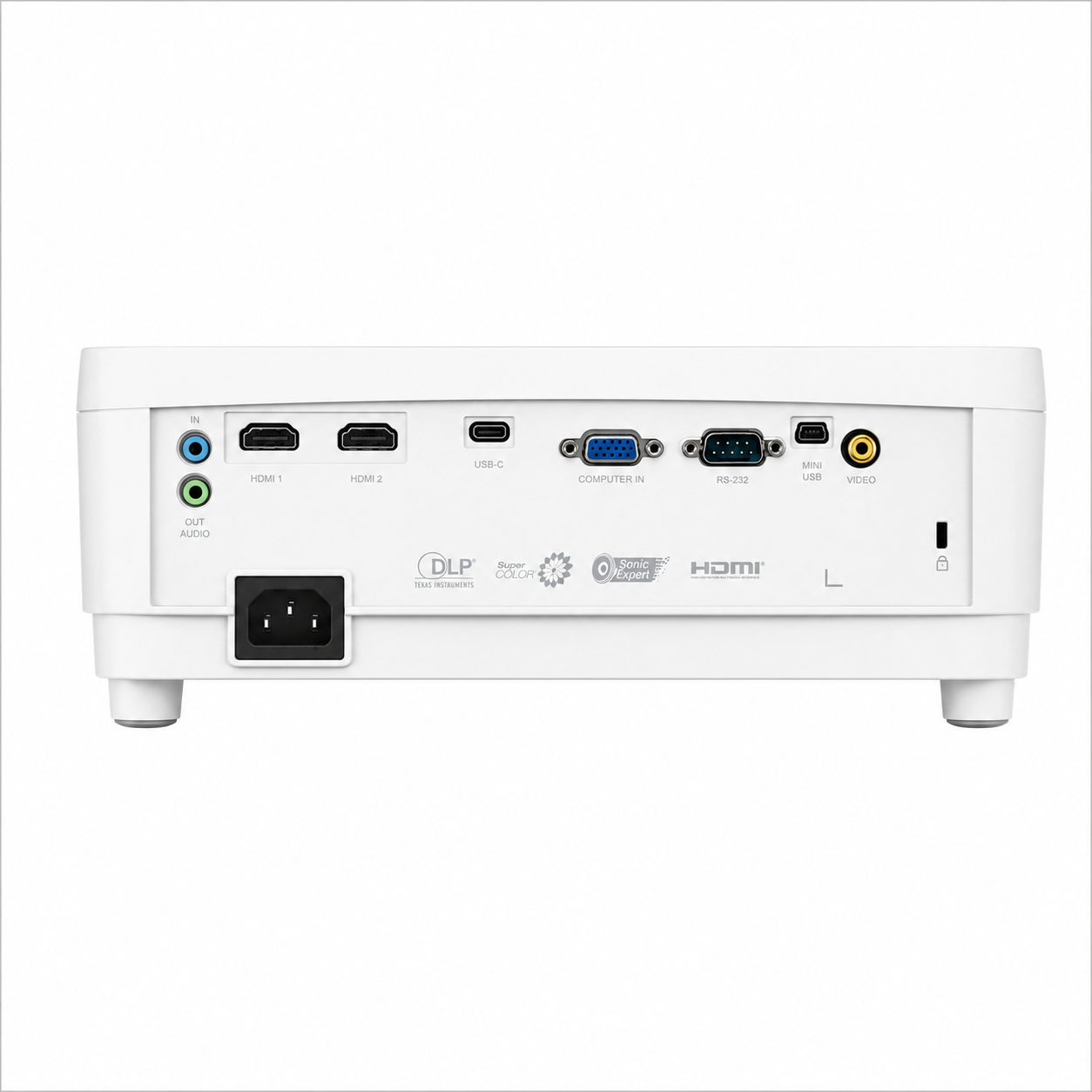 ViewSonic PX706HD projector rear view showing HDMI, USB and connectivity ports.