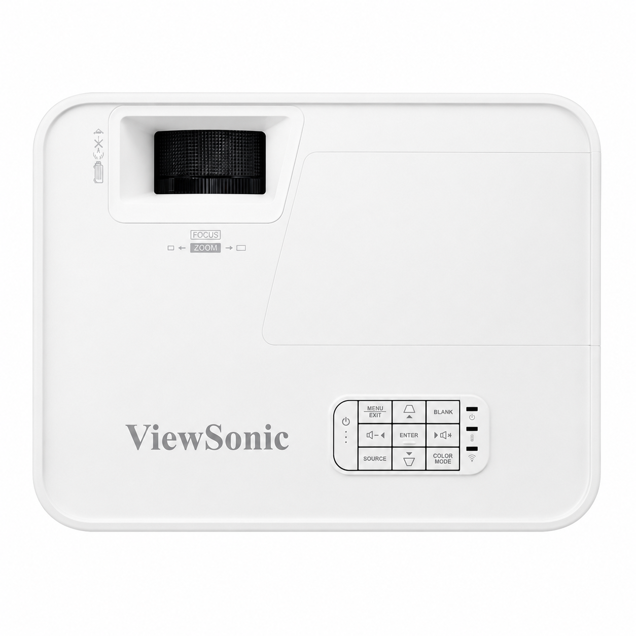 ViewSonic PX706HD projector top view showing control panel and top surface layout.