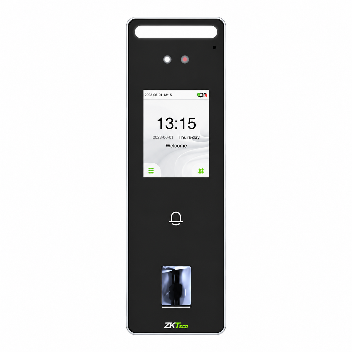 ZKTeco SpeedFace-V3L facial recognition and fingerprint time attendance access control terminal front view.