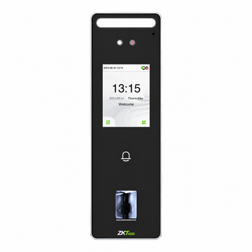 ZKTeco SpeedFace-V3L facial recognition and fingerprint time attendance access control terminal front view.