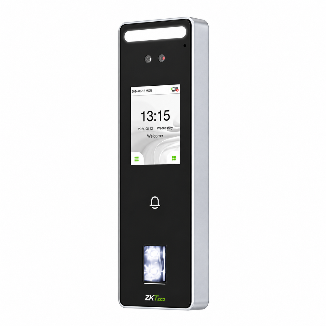 ZKTeco SpeedFace-V3L facial recognition and fingerprint time attendance access control terminal front view.