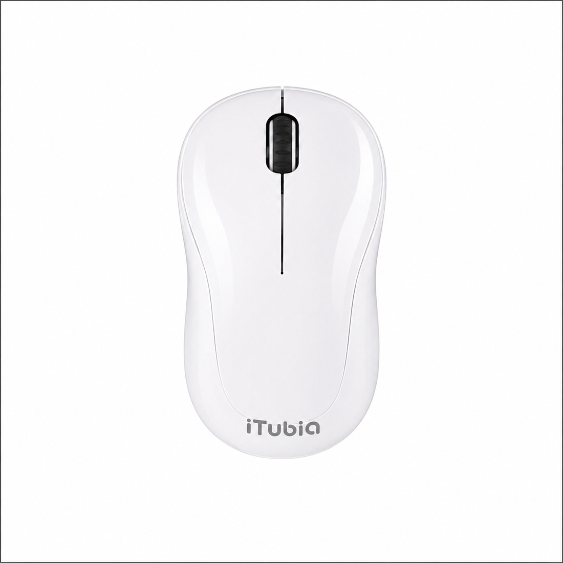 iTubia wireless mouse with retail box, WiFi icon, and 1 year warranty badge