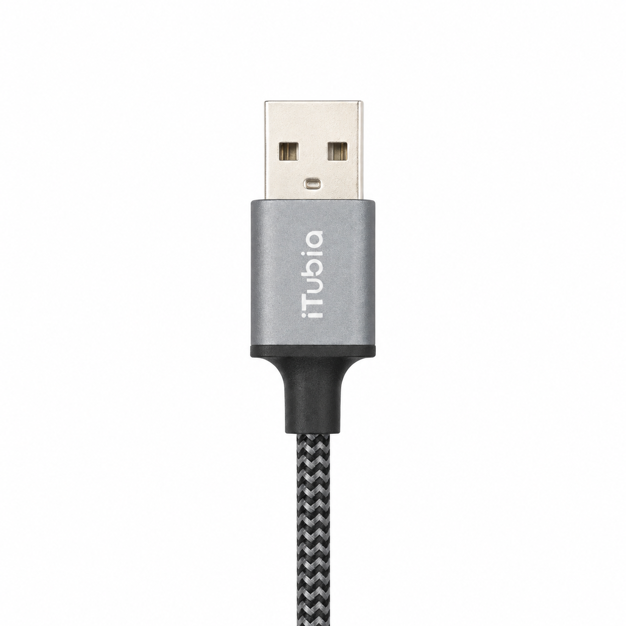 iTubia i-PC01 USB 2.0 printer cable USB-A connector close-up showing the iTubia branding and braided cable