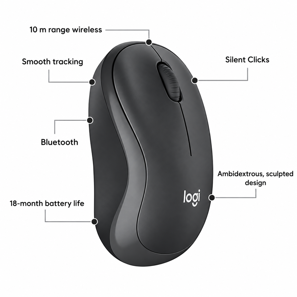 Logitech M240 Silent Bluetooth Ambidextrous Mouse - Black
