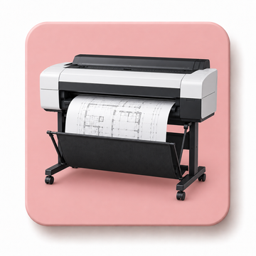 Large-format plotter printing a technical drawing.