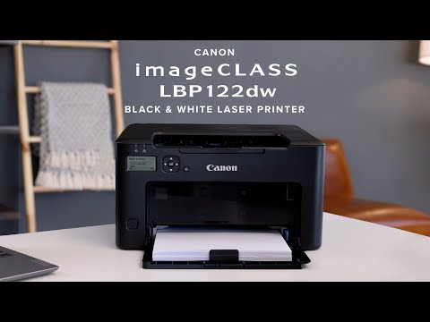 Canon i-SENSYS LBP122dw product video demonstrating Wi-Fi printing, automatic duplex output and A4 document workflow