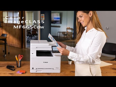 Canon i-SENSYS MF655Cdw product video demonstrating color printing, automatic duplex output, ADF scanning and Wi-Fi office connectivity 