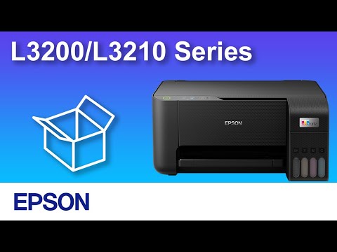 Epson EcoTank L3210 product video showing refillable ink tank printing, document copying and flatbed scanning